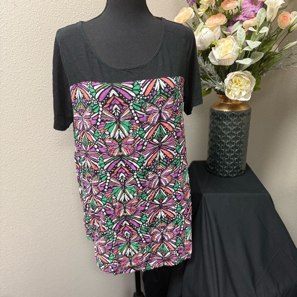 Cato Butterfly Mosaic Print Tee Top | Size L